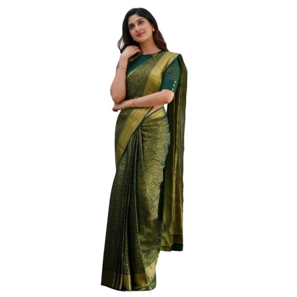 Generic Women's Silk Printed Saree With Unstitched Blouse 5.5Mtr (Green) Main image