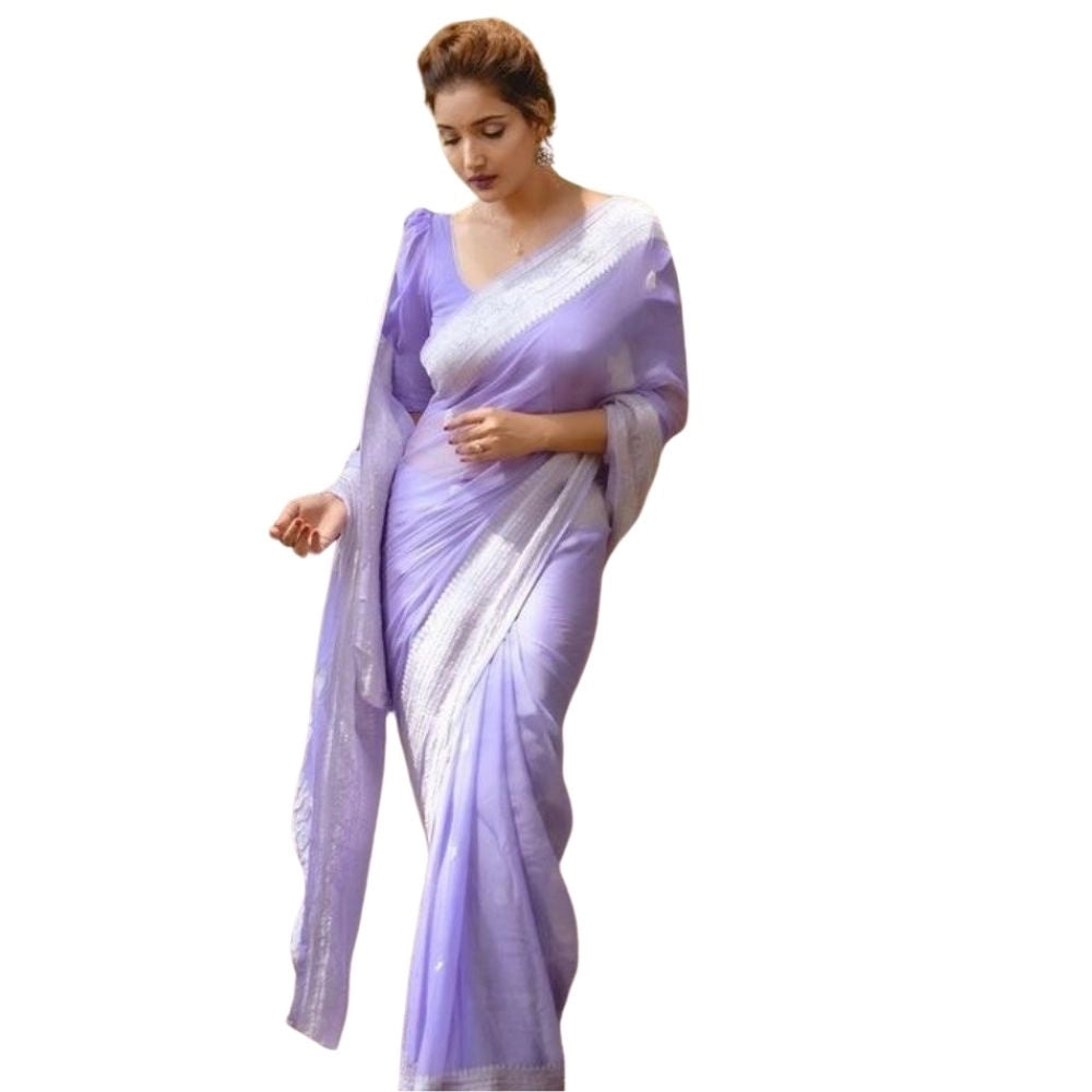 Generic Women's Cotton  Printed Saree With Unstitched Blouse 5.5Mtr (Lavender) Main image