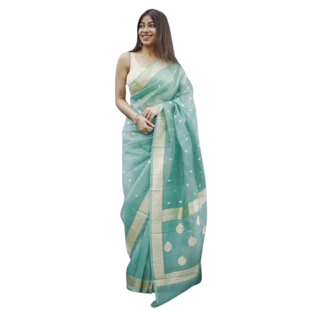 Generic Women's Cotton  Printed Saree With Unstitched Blouse 5.5Mtr (Sky) Main image