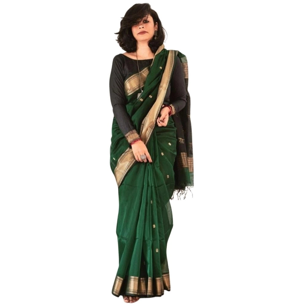 Generic Women's Silk Printed Saree With Unstitched Blouse 5.5Mtr (Dark Green) Main image