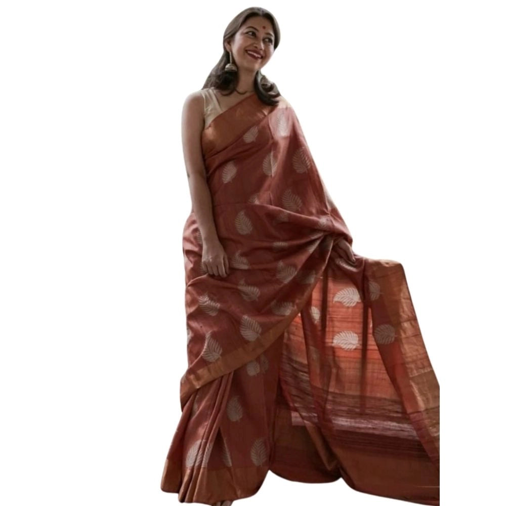Generic Women's Silk Printed Saree With Unstitched Blouse 5.5Mtr (Maroon) Main image