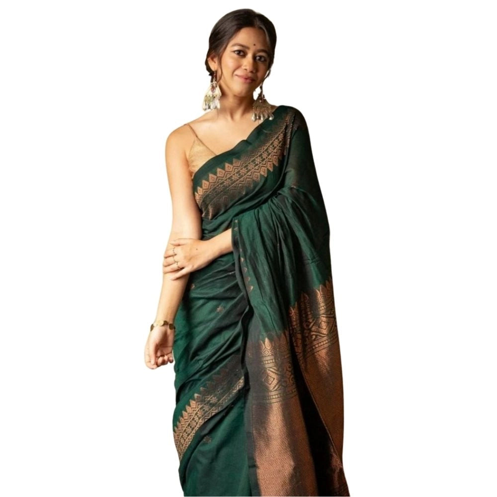 Generic Women's Silk Printed Saree With Unstitched Blouse 5.5Mtr (Green) Main image