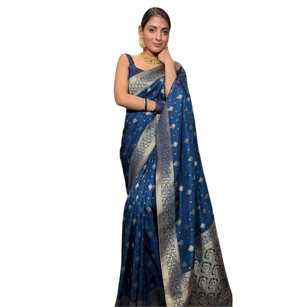 Generic Women's Silk Printed Saree With Unstitched Blouse 5.5Mtr (Rama) Main image