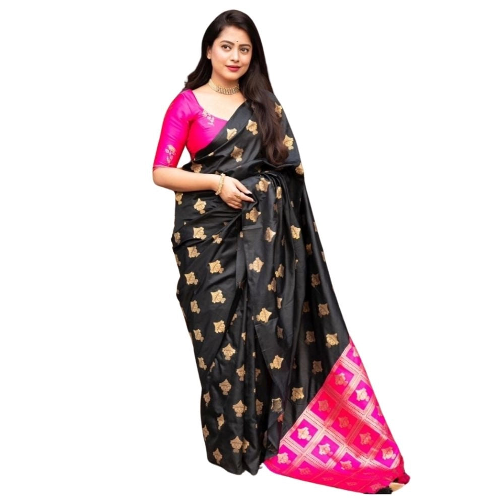 Generic Women's Silk Printed Saree With Unstitched Blouse 5.5Mtr (Pink) Main image
