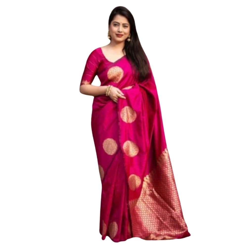 Generic Women's Silk Printed Saree With Unstitched Blouse 5.5Mtr (Pink) Main image