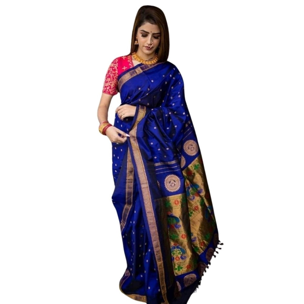 Generic Women's Silk Printed Saree With Unstitched Blouse 5.5Mtr (Blue) Main image