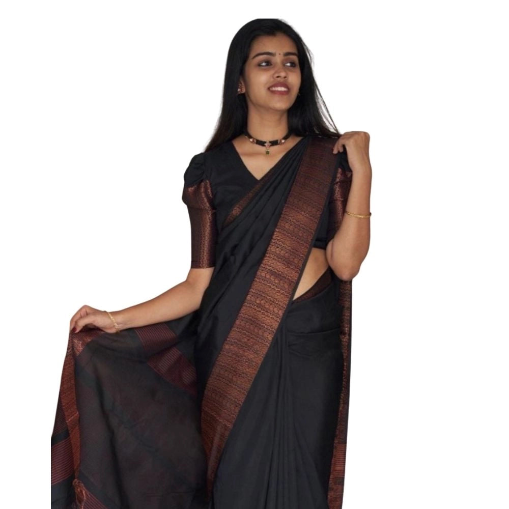 Generic Women's Silk Printed Saree With Unstitched Blouse 5.5Mtr (Black) Main image