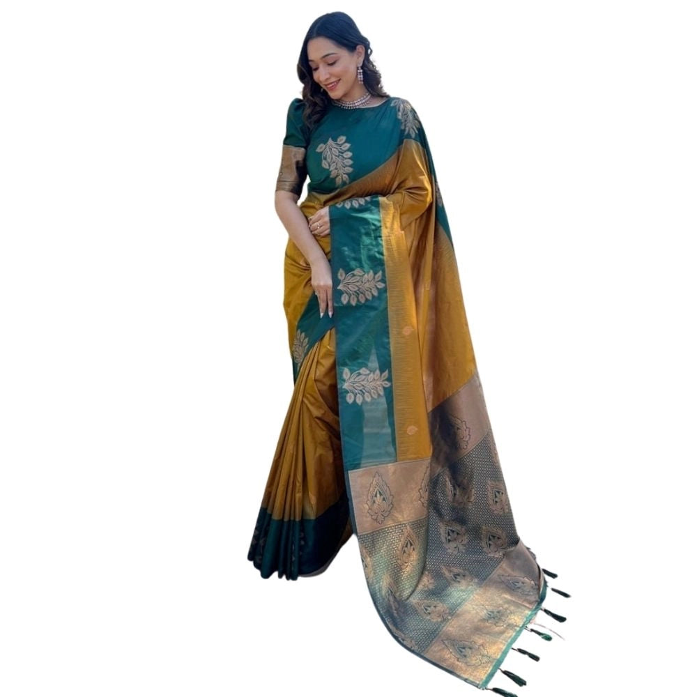 Generic Women's Silk Printed Saree With Unstitched Blouse 5.5Mtr (Yellow) Main image
