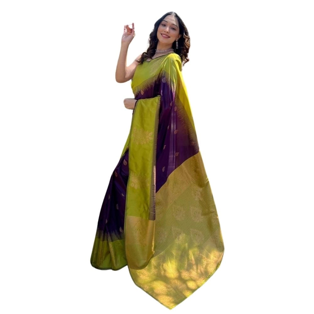 Generic Women's Silk Printed Saree With Unstitched Blouse 5.5Mtr (Wine) Main image