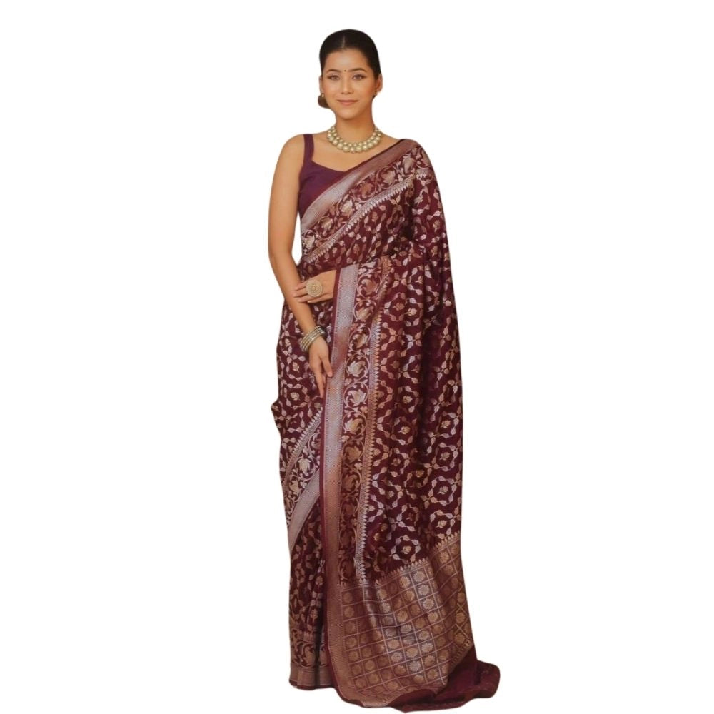 Generic Women's Silk Printed Saree With Unstitched Blouse 5.5Mtr (Maroon) Main image