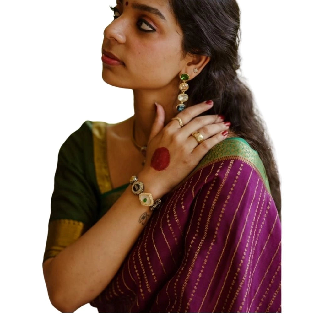 Generic Women's Silk Printed Saree With Unstitched Blouse 5.5Mtr (Wine) Main image
