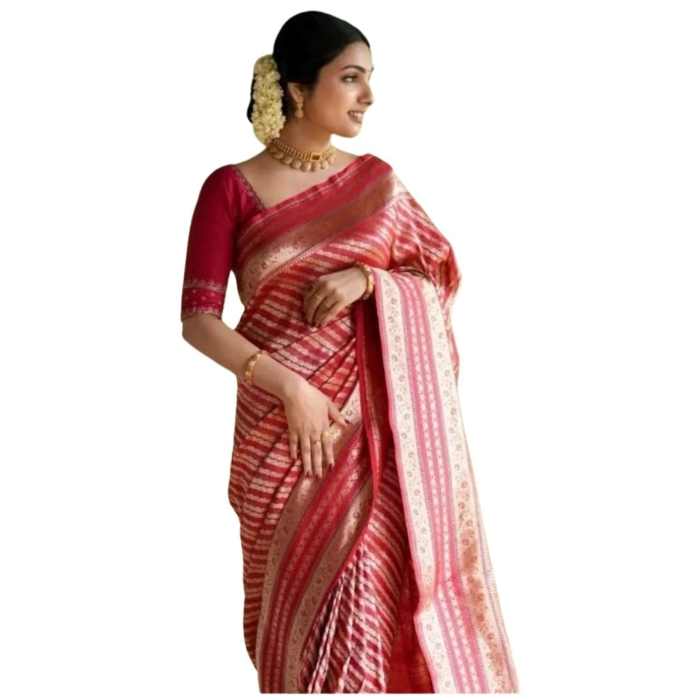 Generic Women's Silk Printed Saree With Unstitched Blouse 5.5Mtr (Pink) Main image
