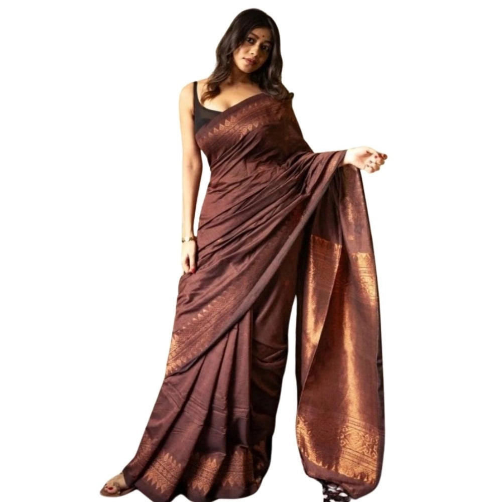 Generic Women's Silk Printed Saree With Unstitched Blouse 5.5Mtr (Coffee) Main image