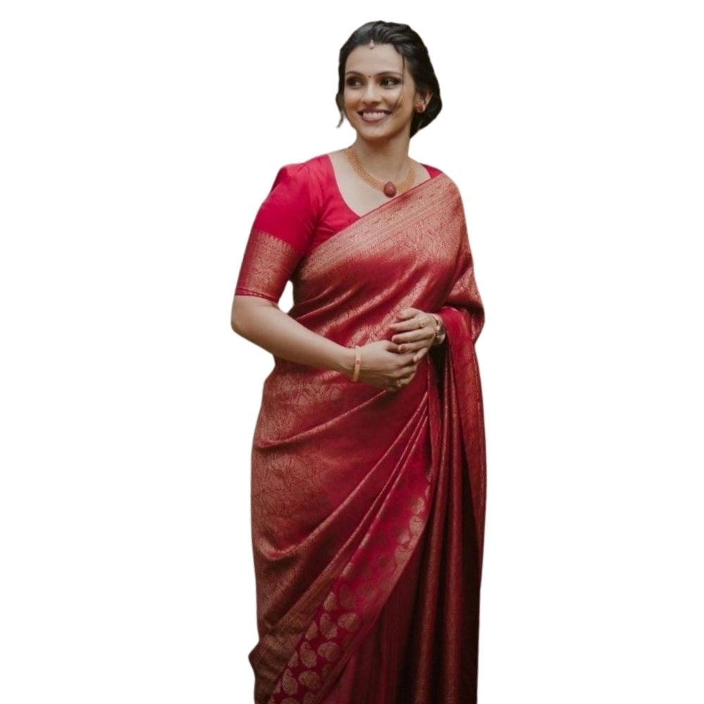 Generic Women's Silk Printed Saree With Unstitched Blouse 5.5Mtr (Red) Main image
