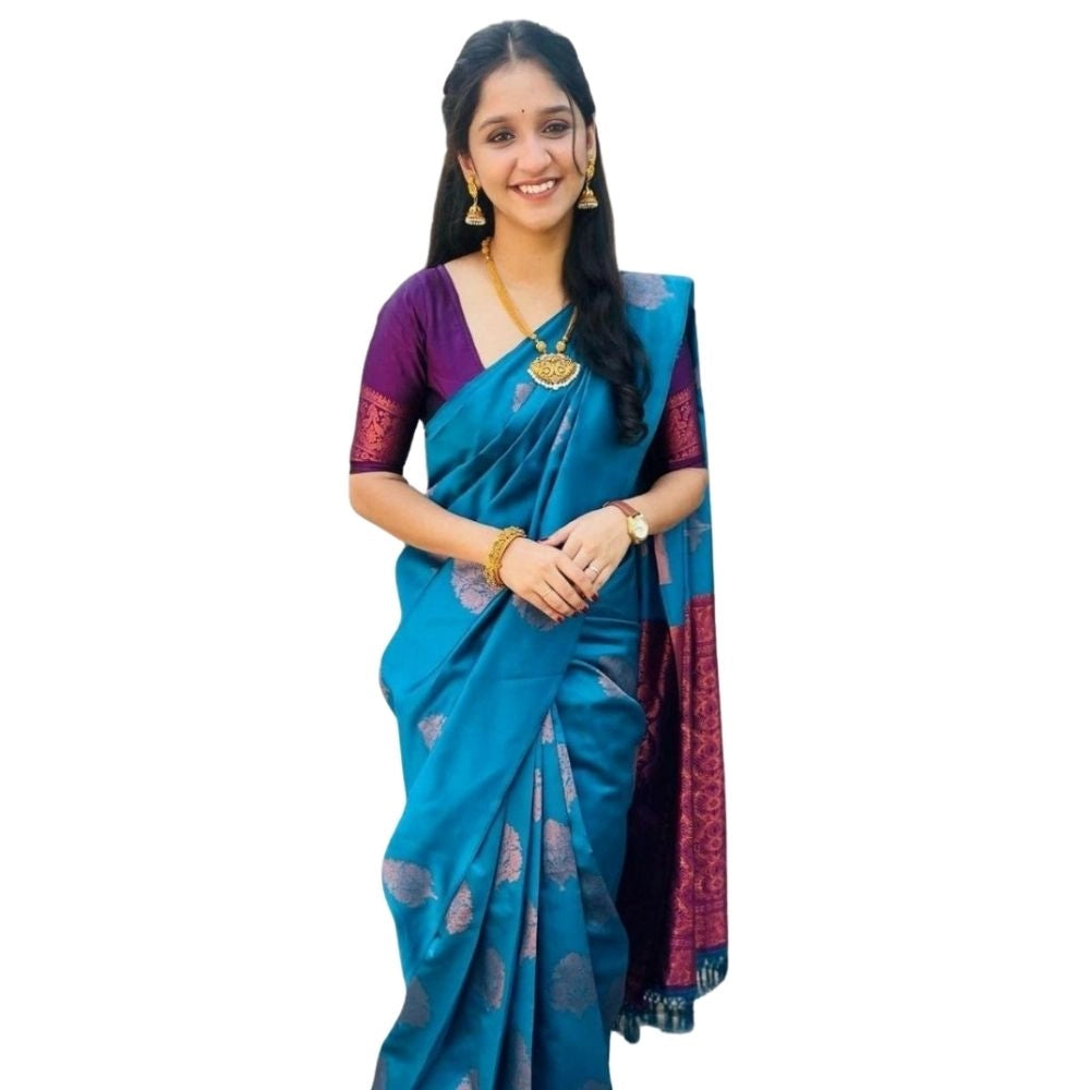 Generic Women's Silk Printed Saree With Unstitched Blouse 5.5Mtr (Rama) Main image