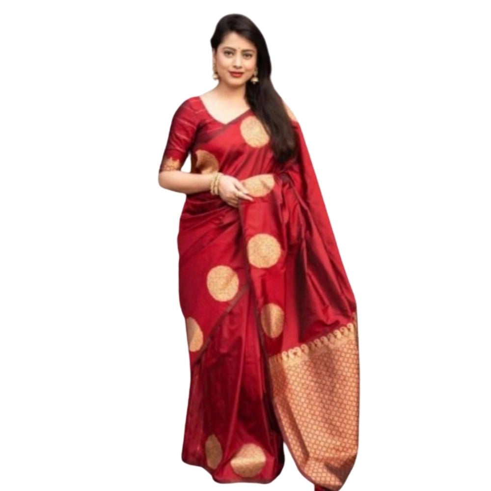 Generic Women's Silk Printed Saree With Unstitched Blouse 5.5Mtr (Red) Main image