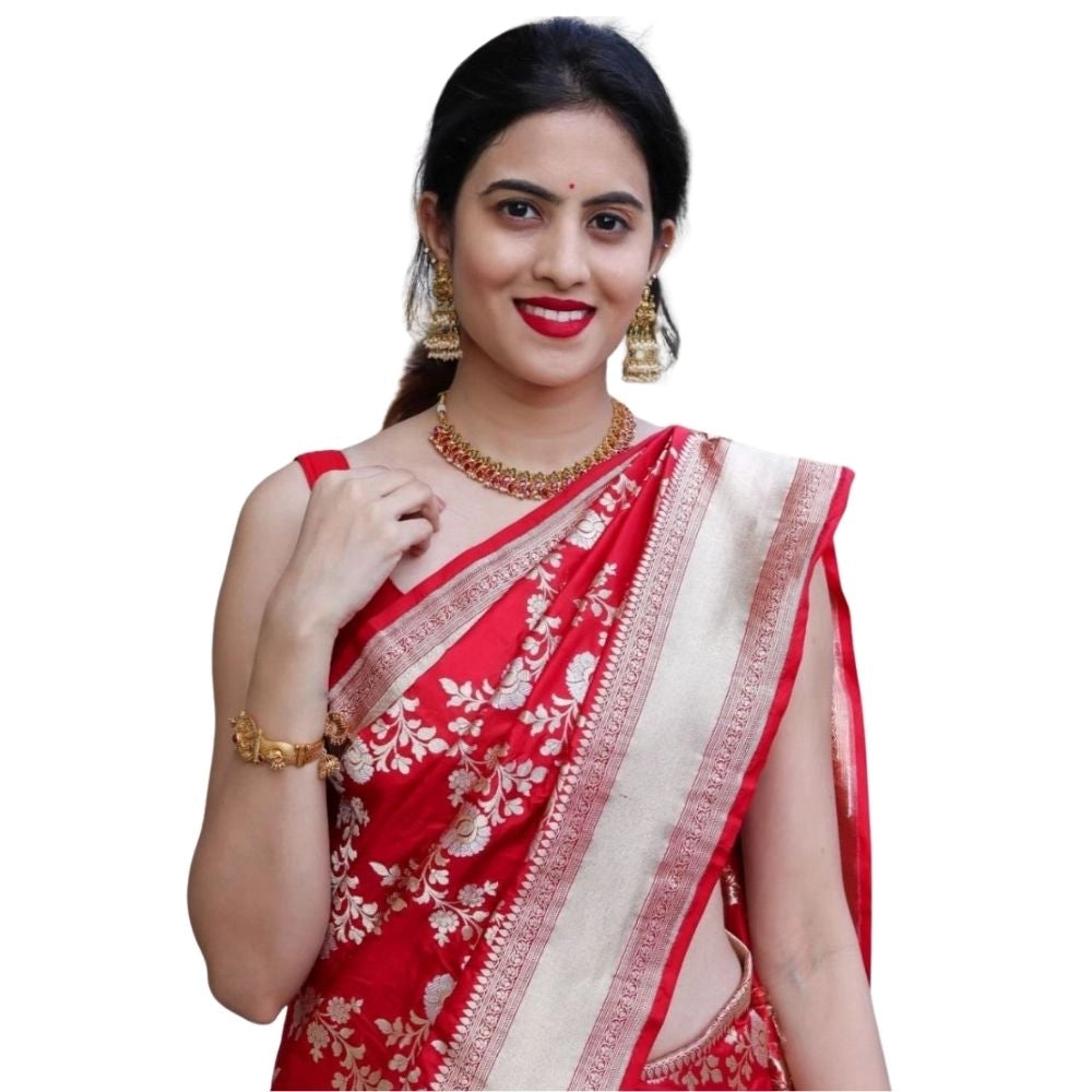 Generic Women's Silk Printed Saree With Unstitched Blouse 5.5Mtr (White) Main image