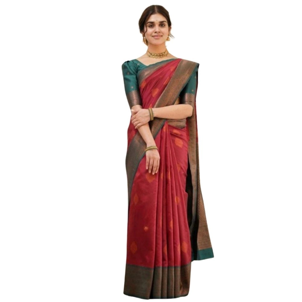 Generic Women's Silk Printed Saree With Unstitched Blouse 5.5Mtr (Red) Main image