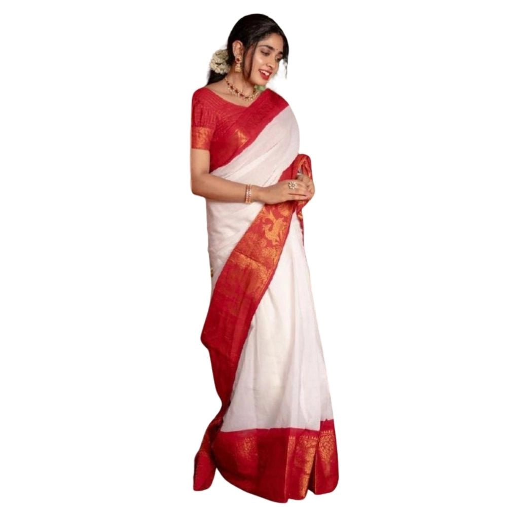 Generic Women's Silk Printed Saree With Unstitched Blouse 5.5Mtr (White) Main image