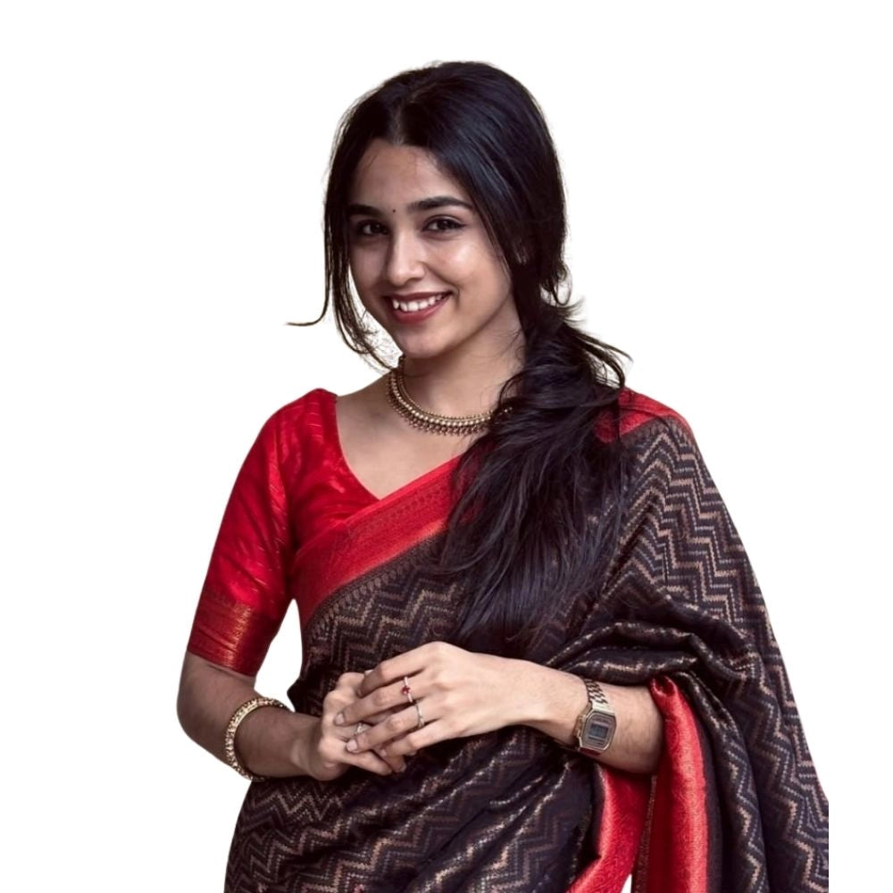 Generic Women's Silk Printed Saree With Unstitched Blouse 5.5Mtr (Brown) Main image