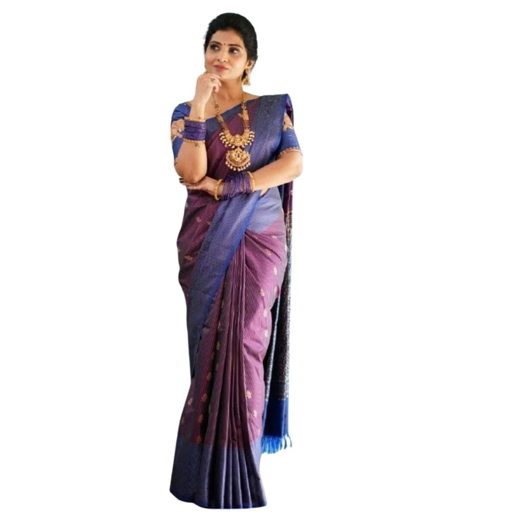 Generic Women's Silk Printed Saree With Unstitched Blouse 5.5Mtr (Purple) Main image