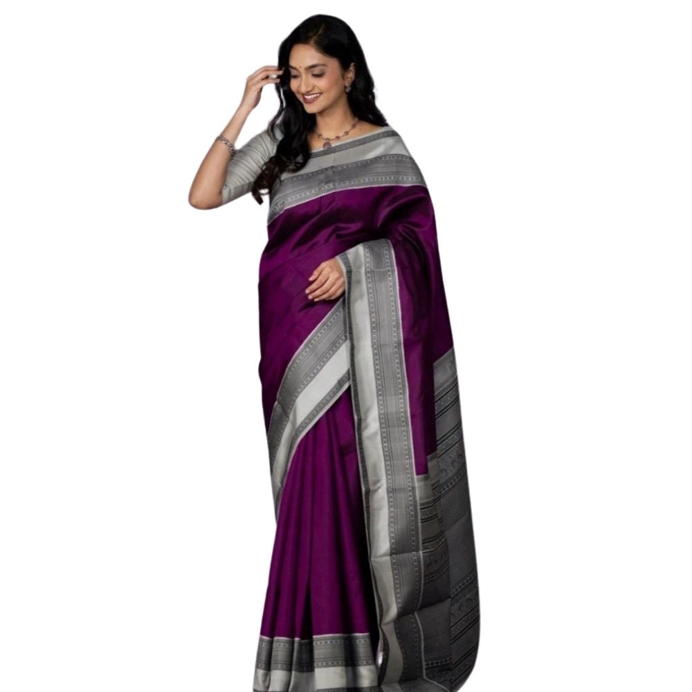 Generic Women's Silk Printed Saree With Unstitched Blouse 5.5Mtr (Purple) Main image