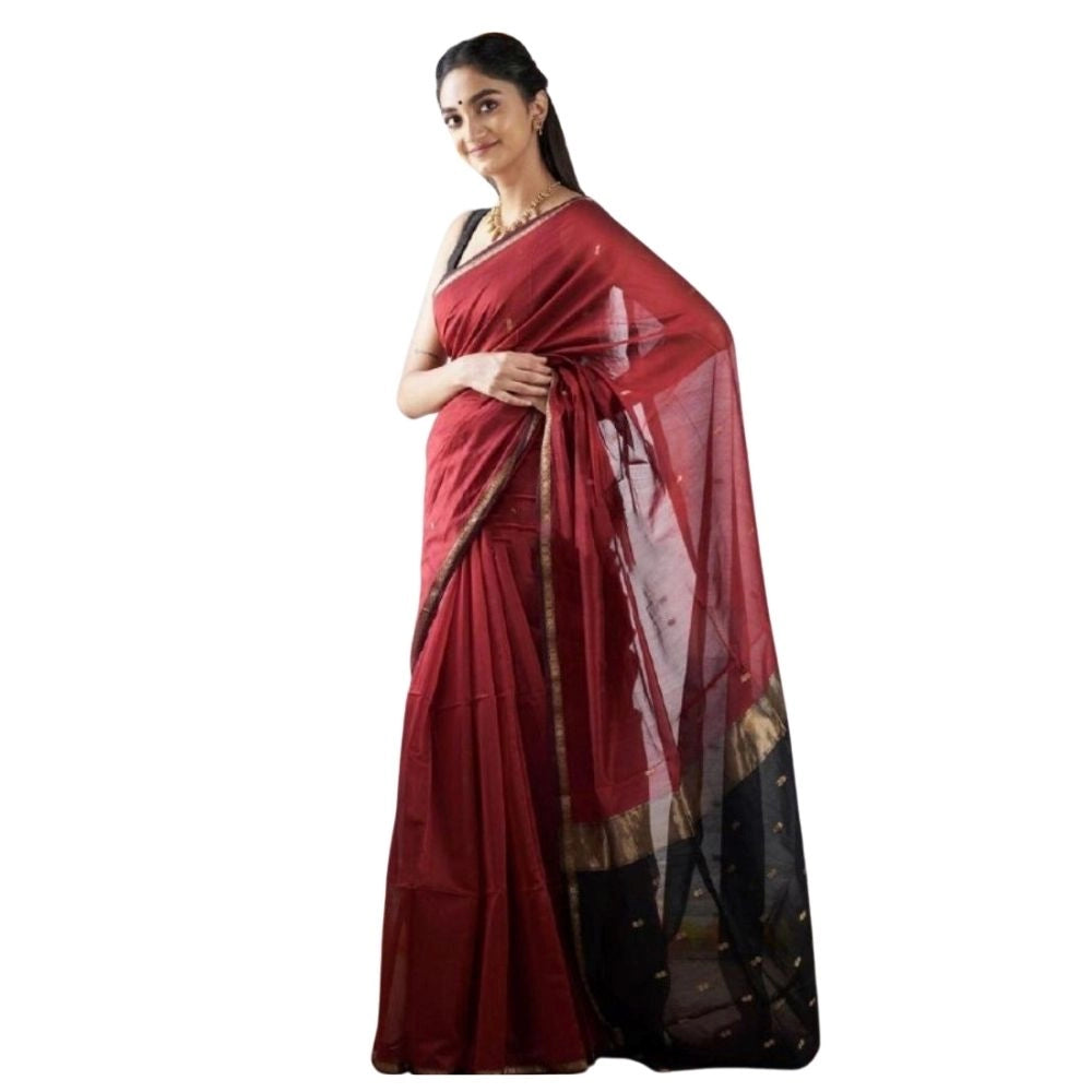 Generic Women's Cotton  Printed Saree With Unstitched Blouse 5.5Mtr (Red) Main image