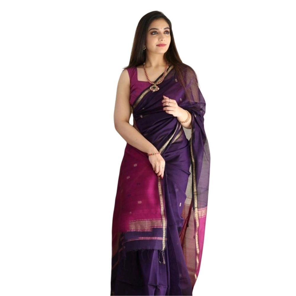 Generic Women's Cotton  Printed Saree With Unstitched Blouse 5.5Mtr (Navy Blue) Main image