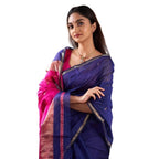 Generic Women's Cotton  Printed Saree With Unstitched Blouse 5.5Mtr (Blue)