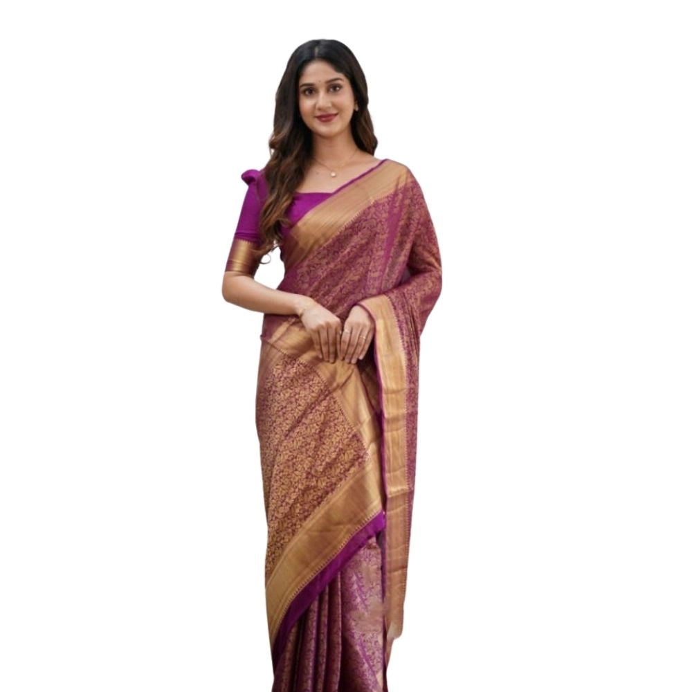 Generic Women's Silk Printed Saree With Unstitched Blouse 5.5Mtr (Wine) Main image