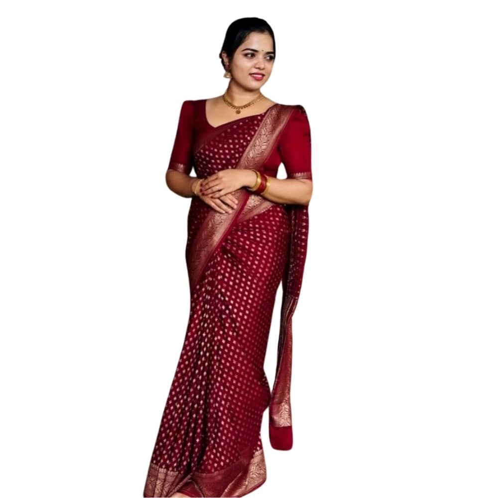 Generic Women's Silk Printed Saree With Unstitched Blouse 5.5Mtr (Maroon) Main image