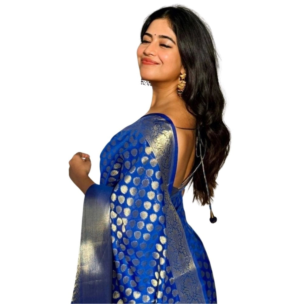Generic Women's Silk Printed Saree With Unstitched Blouse 5.5Mtr (Royal Blue) Main image