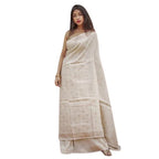 Generic Women's Cotton  Printed Saree With Unstitched Blouse 5.5Mtr (Cream)
