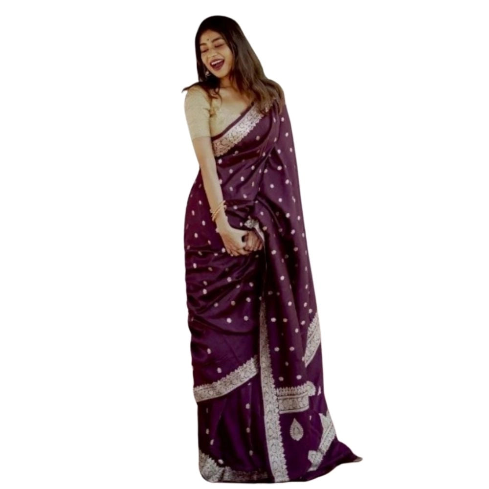 Generic Women's Cotton  Printed Saree With Unstitched Blouse 5.5Mtr (Purple) Main image