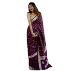 Generic Women's Cotton  Printed Saree With Unstitched Blouse 5.5Mtr (Purple)