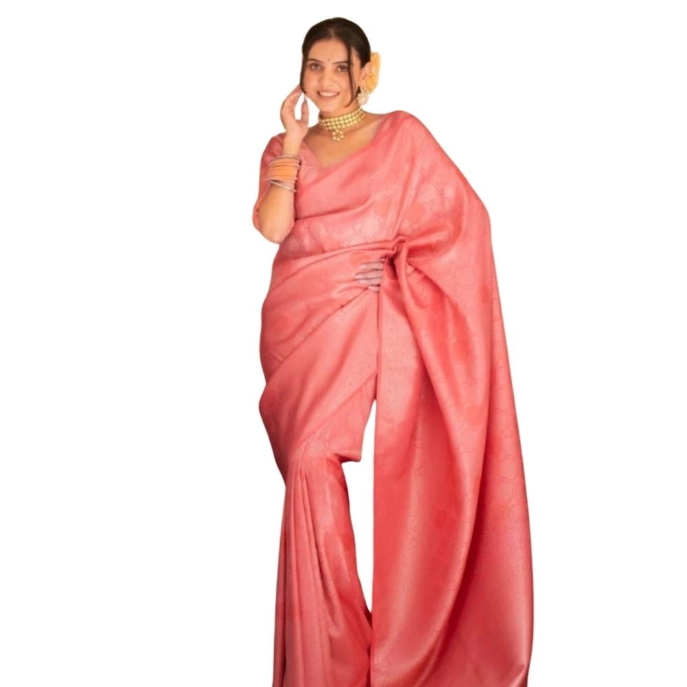 Generic Women's Silk Printed Saree With Unstitched Blouse 5.5Mtr (Pink) Main image