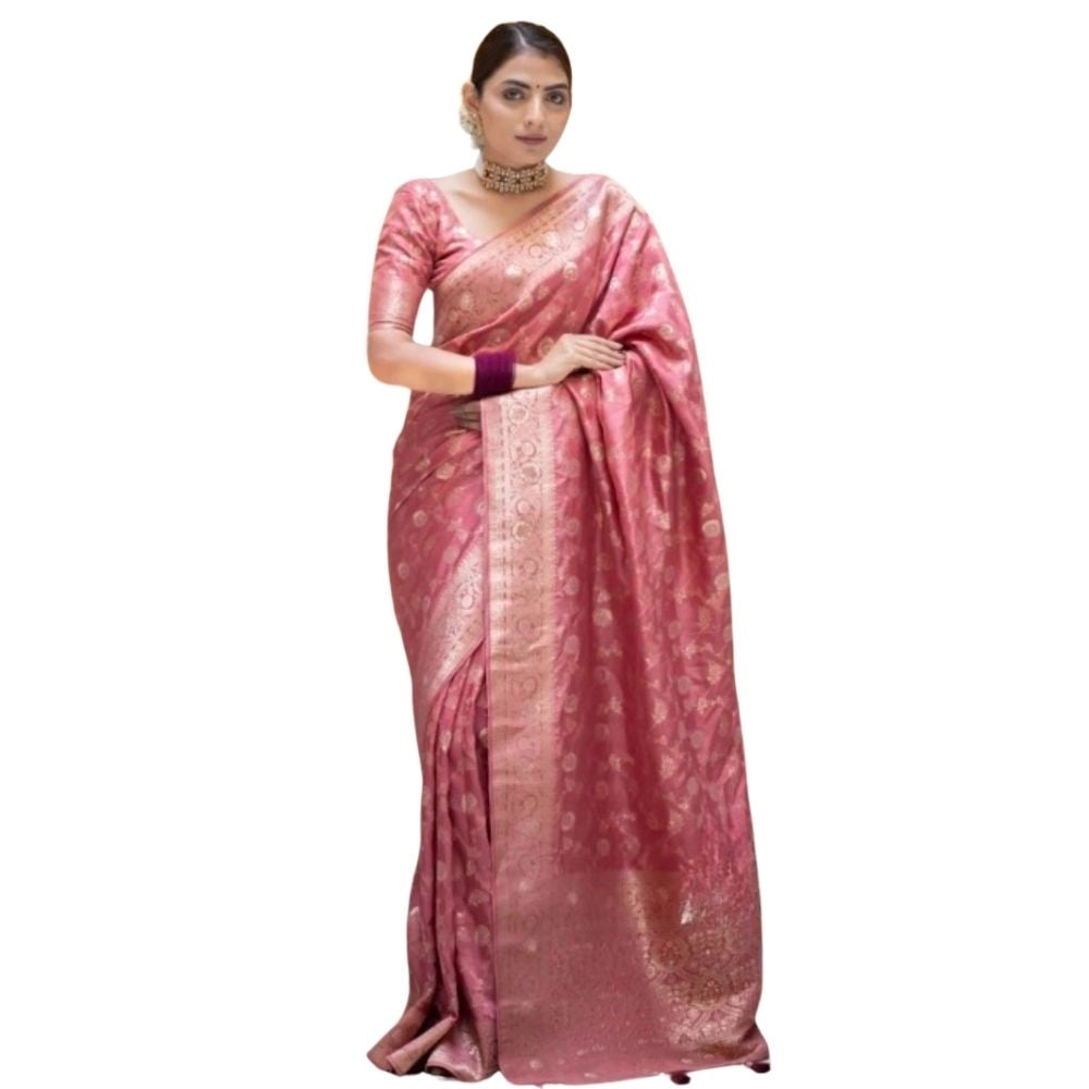 Generic Women's Silk Printed Saree With Unstitched Blouse 5.5Mtr (Peach) Main image