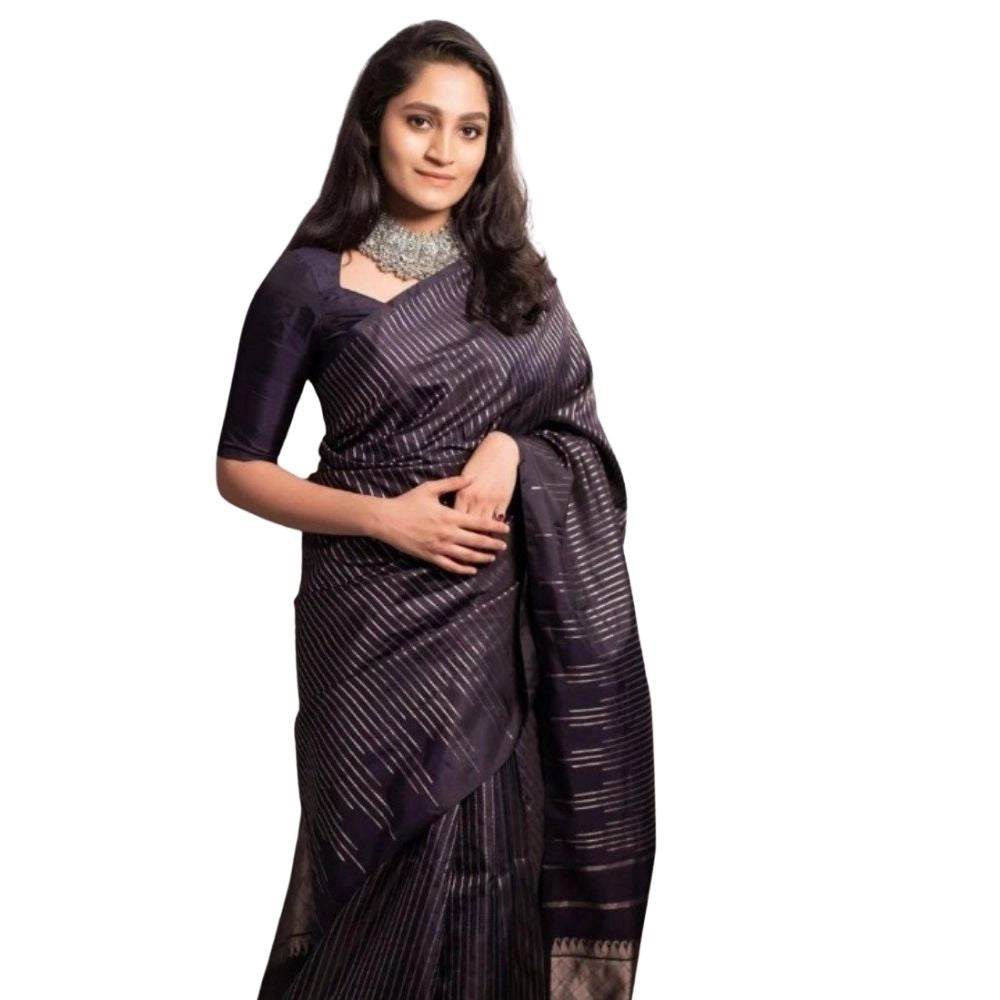 Generic Women's Silk Printed Saree With Unstitched Blouse 5.5Mtr (Black) Main image