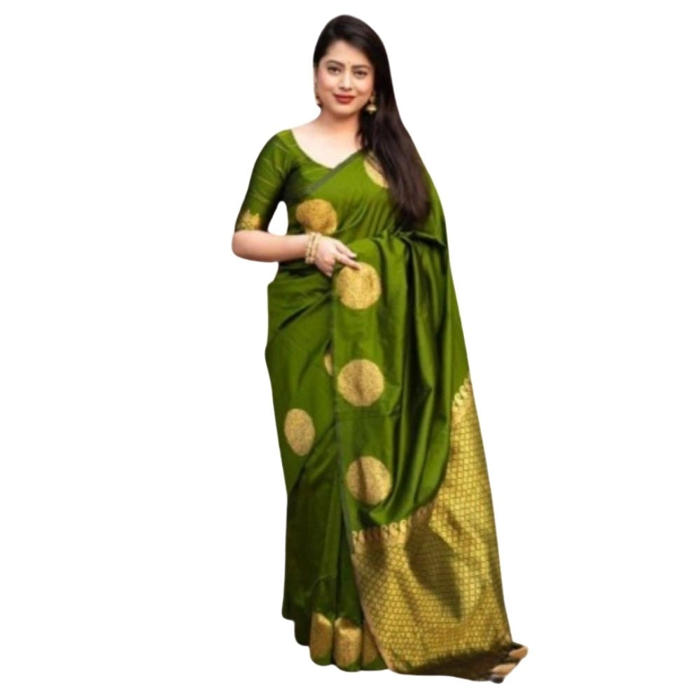 Generic Women's Silk Printed Saree With Unstitched Blouse 5.5Mtr (Green) Main image