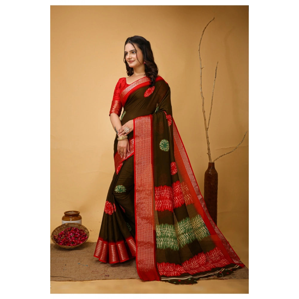 Generic Women's Soft Blooming Marshmallow Fabric Kalamkari Printed Saree With Unstitched Blouse 5.5Mtr (Mehendi) Secondary image
