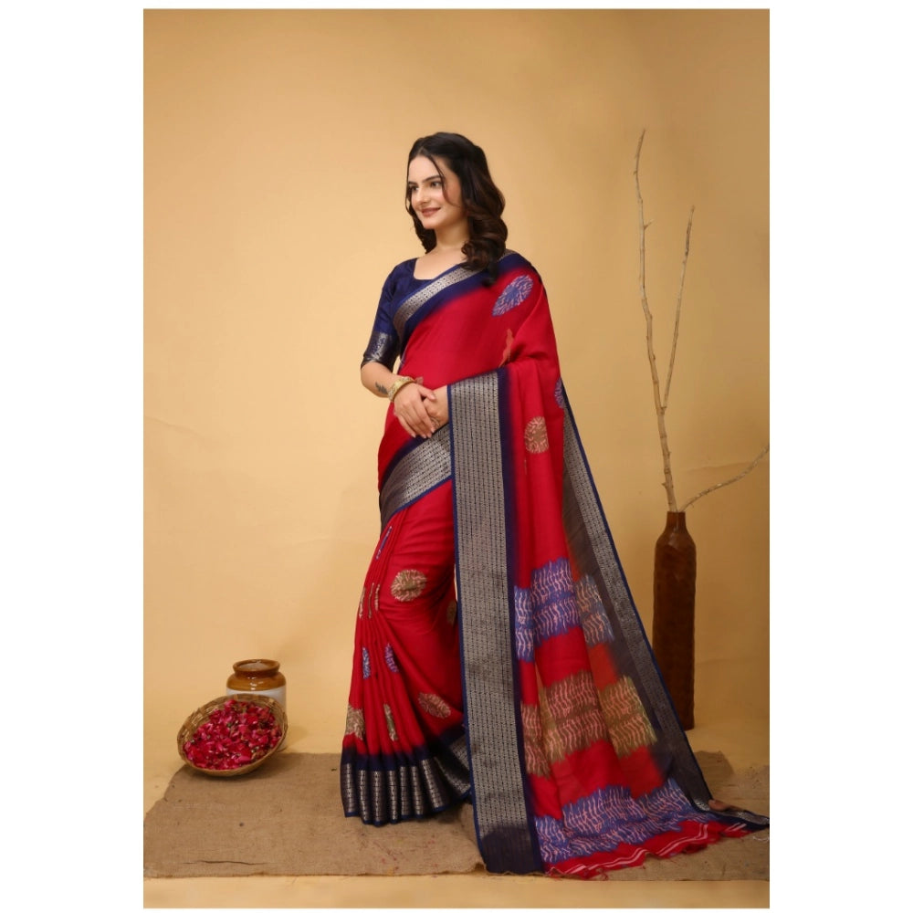Generic Women's Soft Blooming Marshmallow Fabric Kalamkari Printed Saree With Unstitched Blouse 5.5Mtr (Red) Secondary image