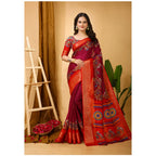 Generic Women's Soft Dola Cotton Kalamkari Printed Saree With Unstitched Blouse 5.5Mtr (Maroon)