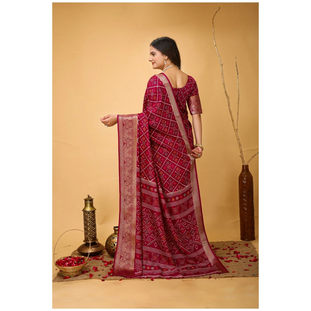 Generic Women's Soft Dola Cotton Kalamkari Printed Saree With Unstitched Blouse 5.5Mtr (Red) Secondary image