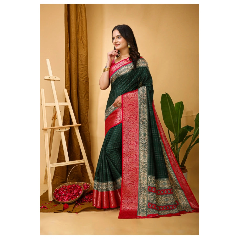 Generic Women's Soft Dola Cotton Kalamkari Printed Saree With Unstitched Blouse 5.5Mtr (B.Green) Secondary image