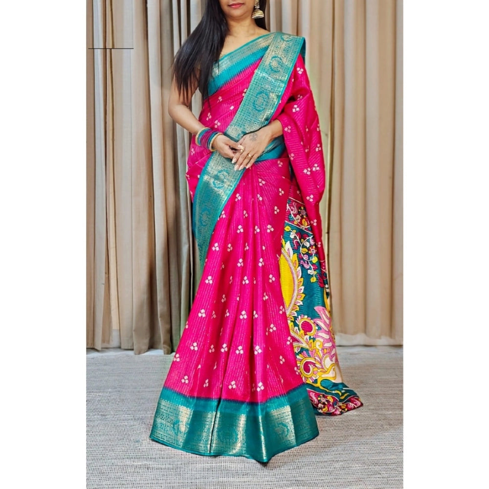Generic Women's Soft Dola Cotton Kalamkari Printed Saree With Unstitched Blouse 5.5Mtr (Pink) Main image