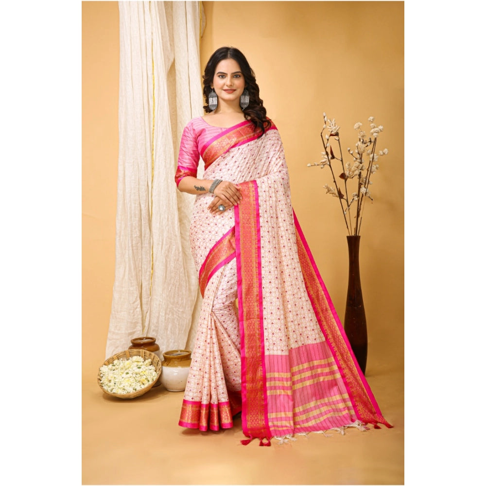 Generic Women's Soft Cotton Silk Printed Saree With Unstitched Blouse 5.5Mtr (Pink) Main image