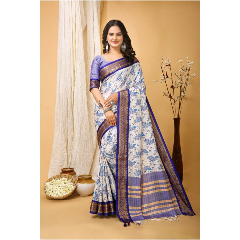 Generic Women's Soft Cotton Silk Printed Saree With Unstitched Blouse 5.5Mtr (Purple) Main image
