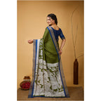 Generic Women's Soft Handloom Cotton Kalamkari Printed Saree With Unstitched Blouse 5.5Mtr (Mehendi)