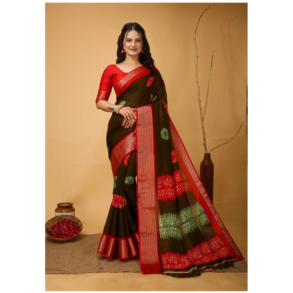 Generic Women's Soft Blooming Marshmallow Fabric Kalamkari Printed Saree With Unstitched Blouse 5.5Mtr (Mehendi) Main image