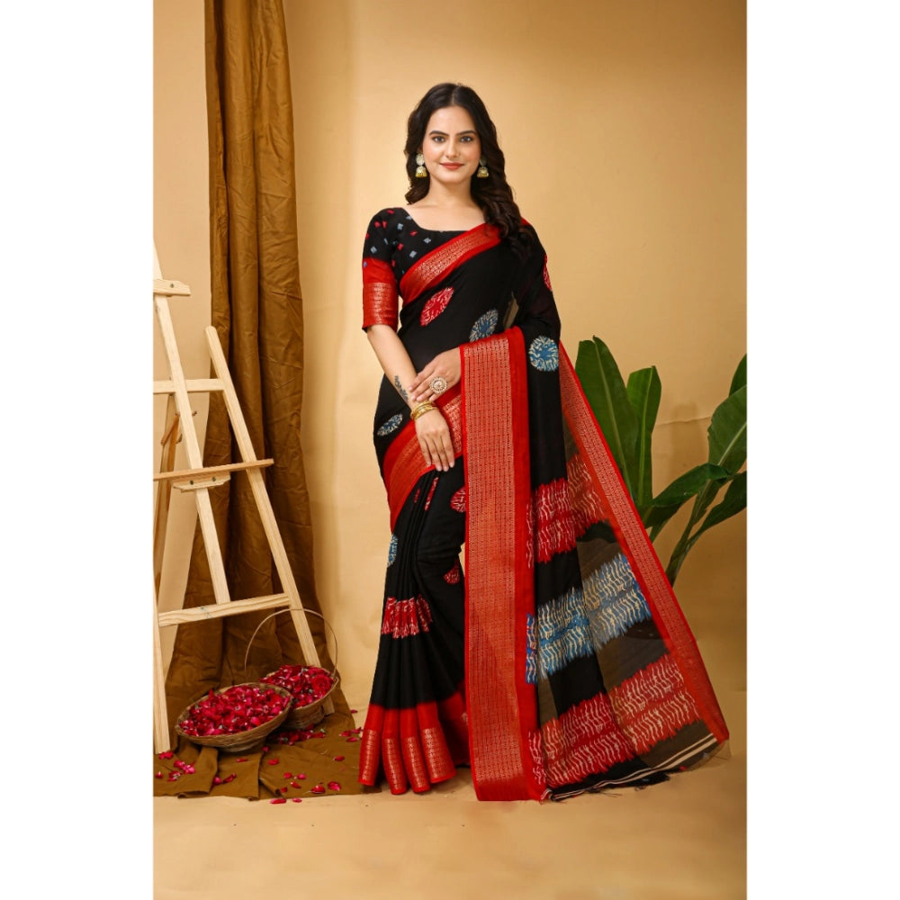 Generic Women's Soft Blooming Marshmallow Fabric Kalamkari Printed Saree With Unstitched Blouse 5.5Mtr (Black) Main image